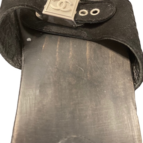 Vintage Chanel Sandals Black CC Mules Wooden Clogs Size 37 - Picture 3 of 8